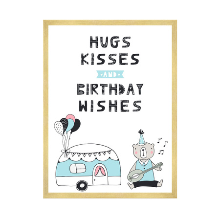 Plakat Urodzinowy Hugs kisses 24X30 cm + ramka złota