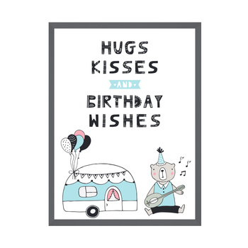 Plakat Urodzinowy Hugs kisses 40X50 cm + ramka kamienna szarość