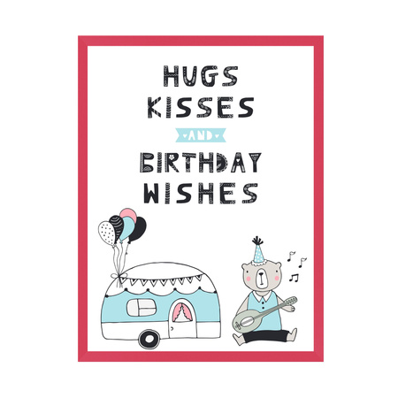 Plakat Urodzinowy Hugs kisses 30X40 cm + ramka amarant