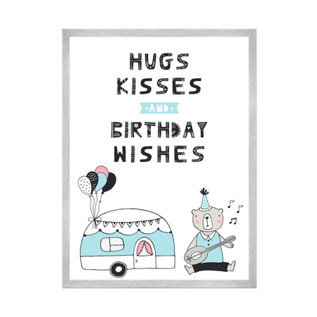 Plakat Urodzinowy Hugs kisses 30X40 cm + ramka srebrna